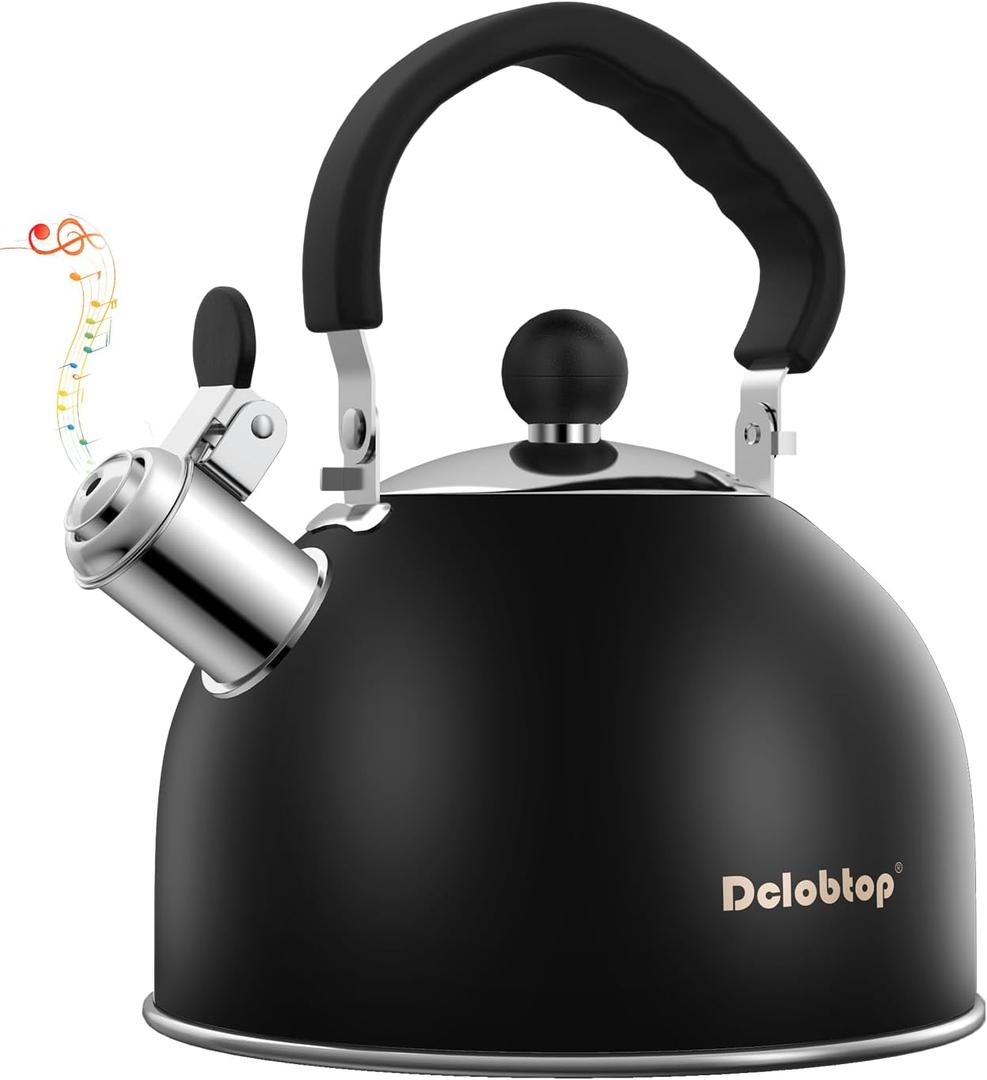 Premium Stainless Steel Tea Kettle for Stove Top - 2 Quart Capacity, Efficient Heating, Audible Whistle, Safe Handle - Ideal for Hot Water & Tea(black)
