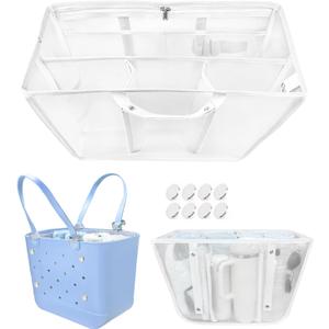 XYFuuee Beach Bag Organizer Inserts for Large Simple Modern Bag Accessories, with 8 Removable Metal Fasteners, Lightweight Mesh Insert Divider Pouch, Organizing Rubber Tote, Save Space, White