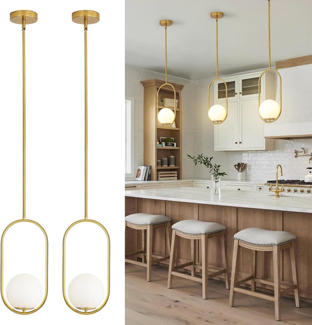 Yunnix Pendant Lights Modern Gold Globe Pendant Light Kitchen Island Dining Room Light Fixture Pendant Lights for Bedroom Pendant Light Fixture One Light (Bulb Not Included) 2 Pack