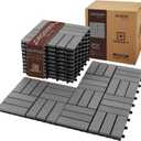 9Pcs Acacia Wood Interlocking Patio Deck Tiles, 12 x 12 x 0.9 Inch Outdoor Flooring, Waterproof for All-Weather Use Crossed, Gray