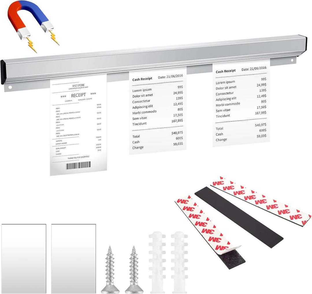 Ticket Rack Magnetic Restaurant Order Holder Slide Check Rack Kitchen Ticket Holder Note and Paper Holder Aluminum Ticket Holder for Restaurant with Strips Bill Orders Display Rail for Kitchen