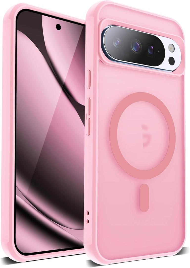 Compatible with Google Pixel 10 Pro XL Case with Magnetic Translucent Matte Phone Case with Anti-Fingerprint Tech [Compatible with Mag-Safe], Pink