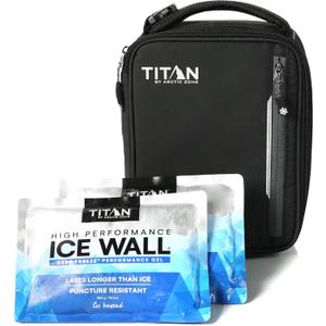 Titan by Arctic Zone Fridge Cold Lunch Box with 2 Gel Ice Packs, Small Insulated Cooler Bag with Leak Proof Lining for School and Work, Black Ice