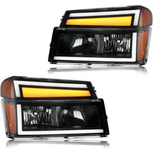 LED DRL Headlight, Headlights Assembly Kit Compatible with 2004-2012 Chevy Colorado/2004-2012 GMC Canyon Replacement Headlamp Black Housing Amber Reflector