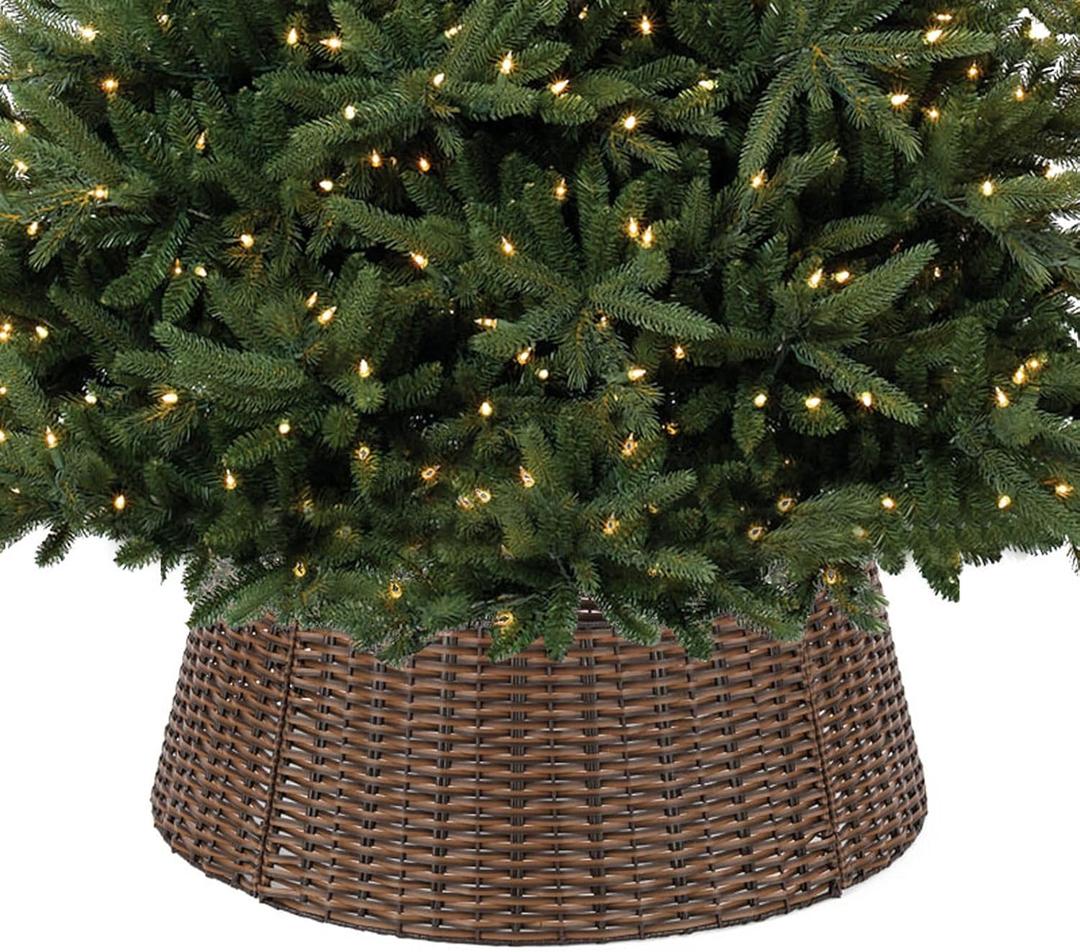 Christmas Tree Collar, 23" D Handmade Artificial Rattan Wicker Christmas Stand Tree Collar Basket Base Cover for Holiday Decoration