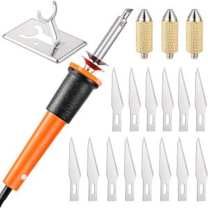 Honoson 19 Pieces Electric Hot Knife Cutter Tool, Multipurpose Hot Knife Stencil Cutter with Metal Stand, 14 Blades, 3 Chuck Sleeves for Cutting Carving(Orange)