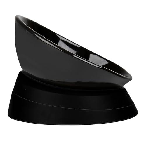 Bulldog Bowl Anti-Slip Dog Cat Dish Detachable Ceramic Dog Bowl Pet Sterile Tilted Pet Feeder Slope Base (Black Ceramic, 2 Cup)