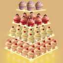 Cupcake Stand with Lights, 4 Tier Acrylic Cupcake Tower with Yellow LED String Lights, Clear Cupcake Display Stand for Wedding,Baby Shower, Birthday