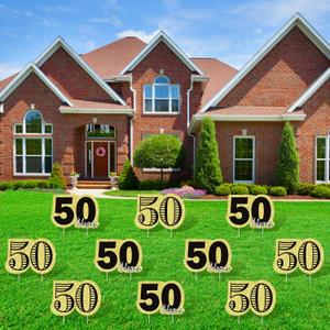 Black Gold 50th Birthday Yard Sign for Women Men 10PCS Happy 50th Birthday Party Decorations 1974 Lawn Sign with Stakes for 50 Years Old Birthday Outdoor Anniversary Decor Party Supplies 10.62 x 7.48Inch