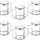 Eaasty 6 Pcs Adult Sippy Cup for Elderly, 10 oz Plastic Spill Proof Cups with 2 Handles for Adult Elderly Care Hospital Drinking Mug Easy to Grasp Handles for Hot and Cold Beverages (White) (Clear)