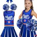 JenPen Cheerleader Costume for Girl, Cute Cheerleading Outfit Cheer Leader Dress for Halloween Cheerleader Gifts (7-9 Year, Blue)