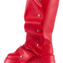 sexytag Women's Platform Slouchy Fold Over Boots Mid Calf Block Heel Round Toe Western Pull on Fashion Boot, Size S