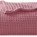 Bedsure 100% Cotton Blanket Twin XL Size for College Dorm - Breathable and Soft, Waffle Weave Twin Blanket for Summer, Dorm Room Essentials, Dusty Rose, 66x90 inches