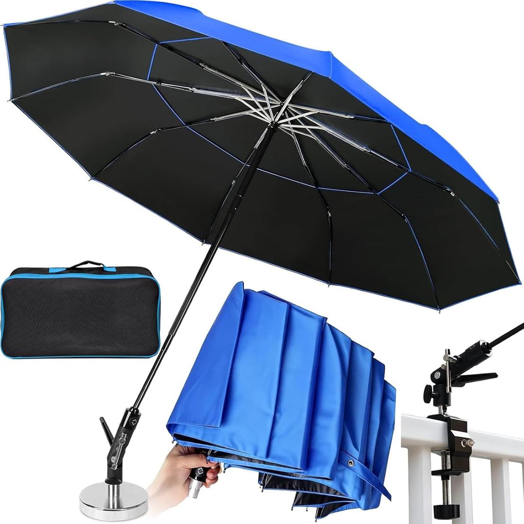 New 60" Folding Magnetic Umbrella,Designed for Outdoor Work,600lb Strong Suction Hvac Umbrella With Magnetic Base & Clamp,2-in-1 Sun & Rain Protection,180 Adjustable,Portable for HVAC(Blue)