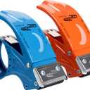 PROSUN 2 Pack Metal Packing Tape Dispenser Gun:2-inch Wide Tape Dispenser / 3-Inch Inner Paper Core(2" Blue + 2" Orange)