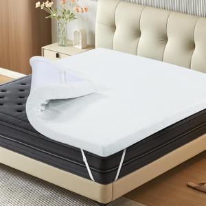 Twin Mattress Topper, 3 Inch Memory Foam Mattress Topper for College Dorm, Washable Bamboo Fiber Cover, Pressure Relief Twin Bed Topper with Adjustable Straps, CertiPUR-US Certified