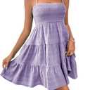 SKAYS Womens Cami Mini Dress Smock Casual A Line Swing Sundress Summer Sleeveless Solid Ruffle Hem Short Dresses Lightpurple, Small