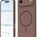oakxco for iPhone 17 Air Case Silicone Mag Safe, Magnetic Slim Thin Phone Case Compatible with Magsafe, Women Girls Cute Girly Aesthetic Soft Rubber Gel Safecase with Camera Cover, Brown