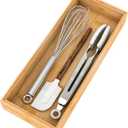 Utensil Organizer Silverware Drawer Organizer-Stackable Bamboo Flatware Caddy Cutlery Holder, Wooden Storage Boxes Tray for Bedroom,Office, Bathroom, Vanity & Garage Tool Organization(15"6"2.5")