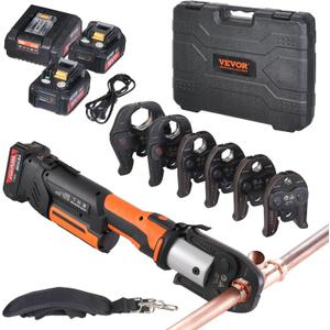 VEVOR ProPress Tool, 18V Electric Pipe Crimping Tool for 1/2, 3/4, 1, 1 1/4", 1 1/2", 2" Copper Pipes, Press Tool Kit with Brushless Motor, 6 Pro Press Jaws, 2pcs 4AH Battery