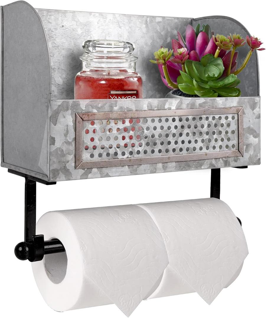 Autumn Alley Farmhouse Galvanized Toilet Paper Holder with Shelf Durable Wall Mount Tissue Paper Holder for Farmhouse Bathroom Decor Rustic Home Dcor Vintage Country Toilet Paper Holder