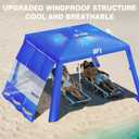 Rhino Valley Beach Cabana, 8 * 8FT Beach Tent UPF50+ Protection, Easy Setup Beach Canopy Wind Resistant with Cup Holder, Compact Beach Shade Foldable Beach Tent Sun Shelter, Dark Blue
