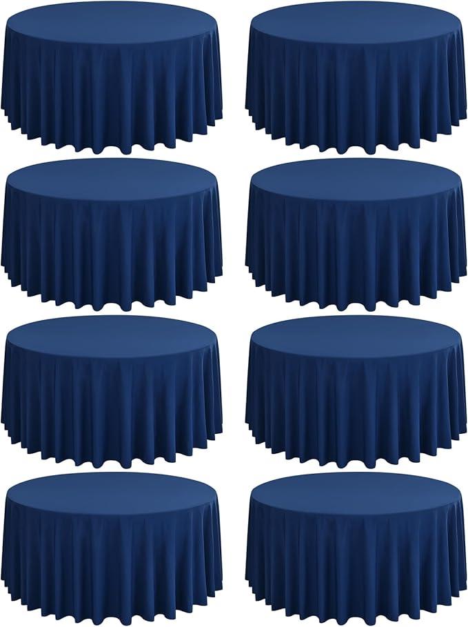 8 Pack Navy Blue Round Tablecloth 120 Inch Circle Polyester Table Cloth, Washable Fabric Stain and Wrinkle Resistant Table Cover Round Table Clothes for Wedding Parties Banquet Reception Dining, Navy Blue 