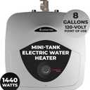 8 Gallon Capacity, 120-Volt Ariston Andris Mini Tank Electric Water Heater Heating Solution for Under Sink, RV, and Compact Spaces, Smart Boost for Versatile Heating, Simple Installation