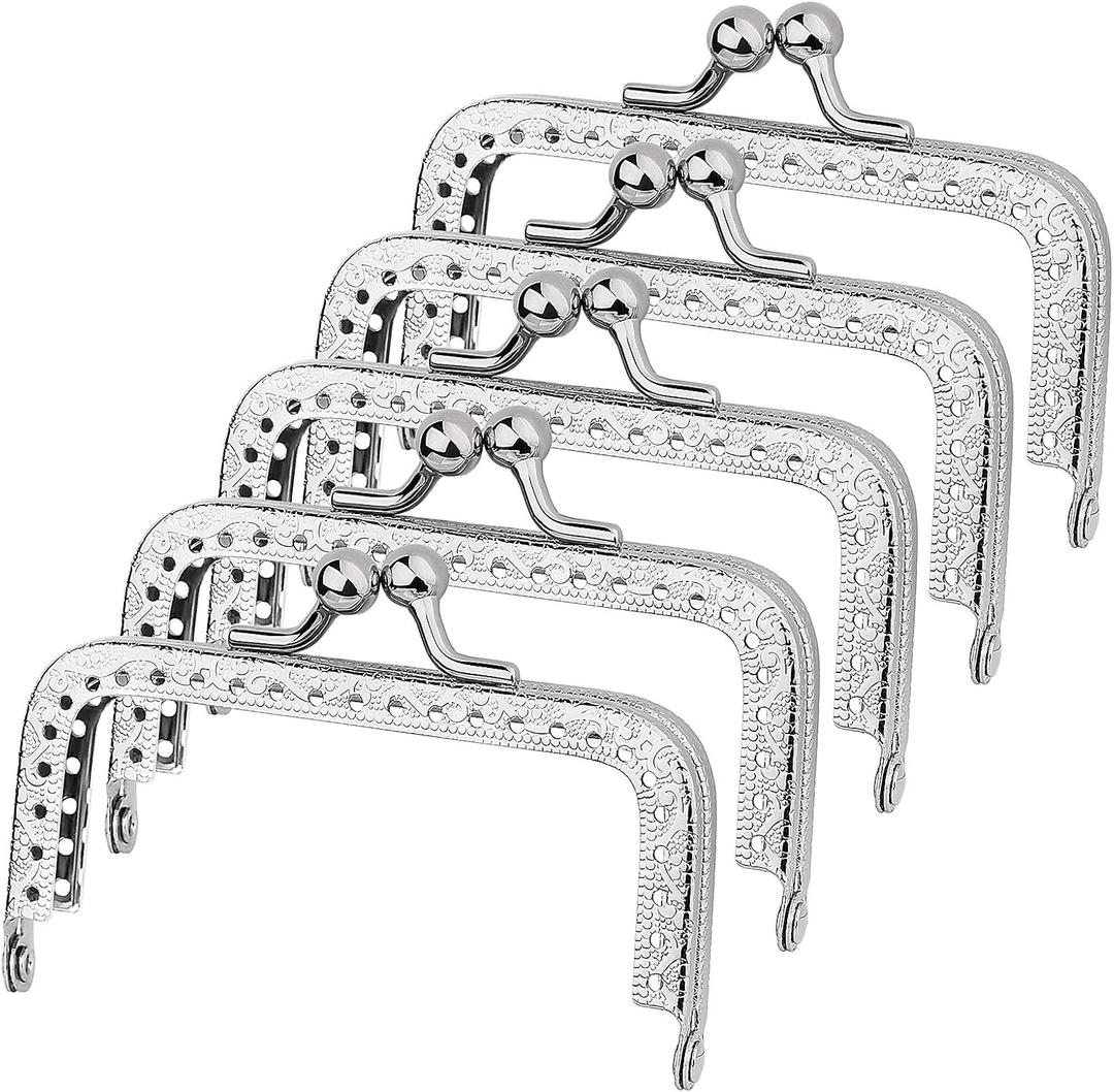 JUPEAN 5 PCS Metal Purse Frame, 3.3 Inch Silver Kiss Clasp Purse Frame, Bag Kiss Clasp Lock for Diy Craft,Purse Making, Bag Making