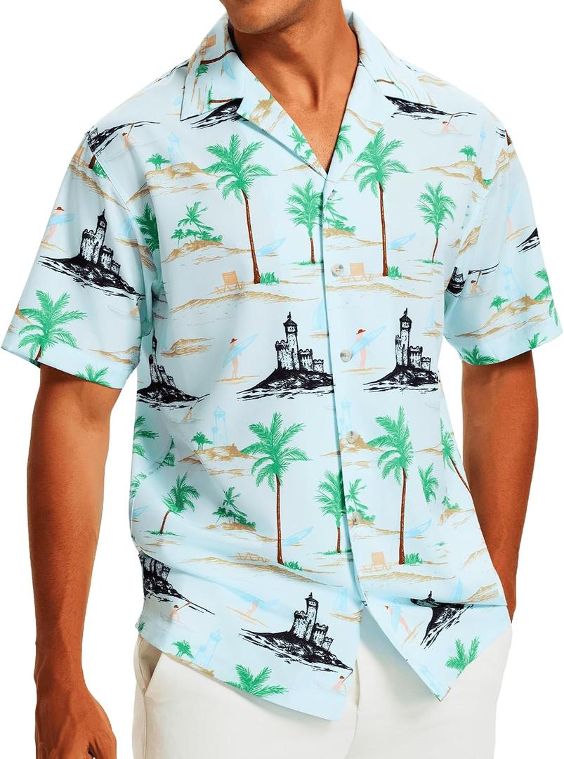 Men's Tropical Beach Vacation Shirt Hawaiian Shirts Wrinkle Free Short Sleeve Button Down