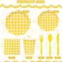 175 Pcs Yellow Gingham Plates and Napkins Party Supplies-Yellow and White Scalloped Paper Plates Disposable Plaid Cocktail Napkin Checkered Dinner Party Set for Wedding Baby ShowerServe 25 Guest