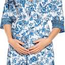 Nursing Dress for Women Breastfeeding Dresses - Maternity Nursing Dress V Neck Flowy Boho Floral Vacation Dress Blue (Blue, L)