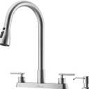 APPASO 2 Handle Kitchen Faucet with Sprayer, 4-Hole Kitchen Faucet with Pull Down Sprayer and Soap Dispenser, High Arc Stainless for 3 & 4 Hole RV Outdoor Sink, Brushed Nickel