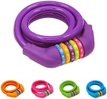 IDEALUX Bike Lock Cable Resettable Cable Lock Self Coiling 5 Digit Combination Bike Lock 4 Feet 120cm (Purple)