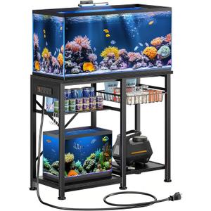 20-29 Gallon Aquarium Stand with 6 ft Power Strip, 5-Tier Metal Frame Fish Tank Stand 20 Gallon Fish Tank Stand 31.5" L*15.75" W Tabletop 400lbs Capacity (Pure Black, 20-29 Gallon)