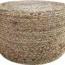 Jute Pouf Ottoman | Footrest Pouf | Hand Braided - Round Boho Pouffe - for Living Room, Bedroom, Nursery (18"x18"x12") Natural