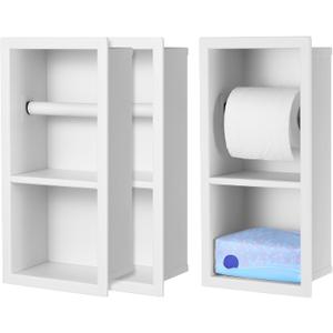 Honeydak Recessed Toilet Paper Holder 304 Stainless Steel Tissue Paper Holder Bathroom Storage in Wall Tissue Toilet Roll Frame Space Saving Restroom Napkin Frame(White,2 Pcs) (13.5 x 7 x 4'')
