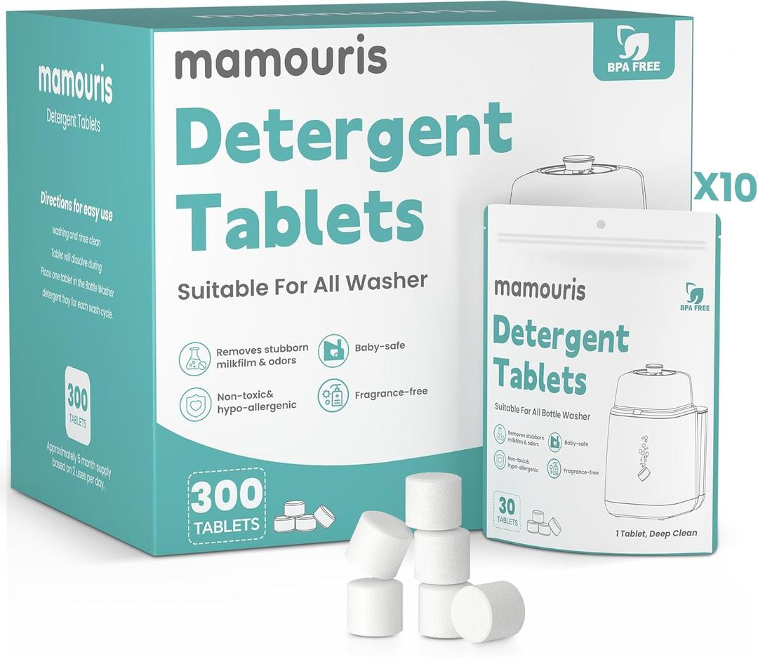 300PCS Official Detergent Cleaning Tablets: for Baby Brezza Grownsy Papablic Momfann Bottle Washer - Baby Bottle Washer Tablets for All Brands Bottles Washers Machines (1 Count (Pack of 300))