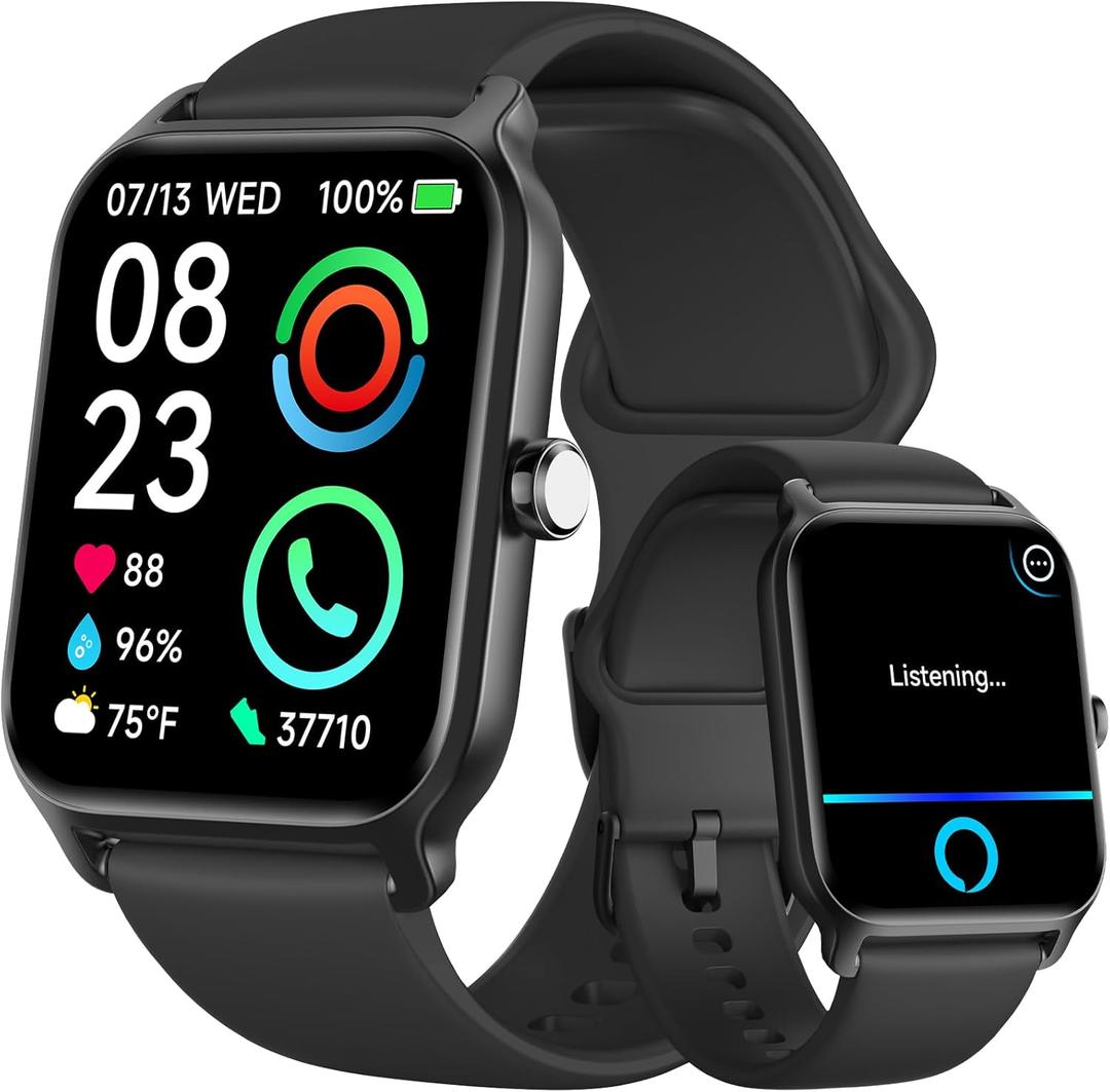 Fitpolo Smart Watches for Men Android & iPhone, Alexa Built-in [1.8" HD Screen] IP68 Waterproof Fitness Watch with Bluetooth Call (Answer/Make), Heart Rate/Sleep/SpO2 Monitor, 105+ Sports Tracker (Black)