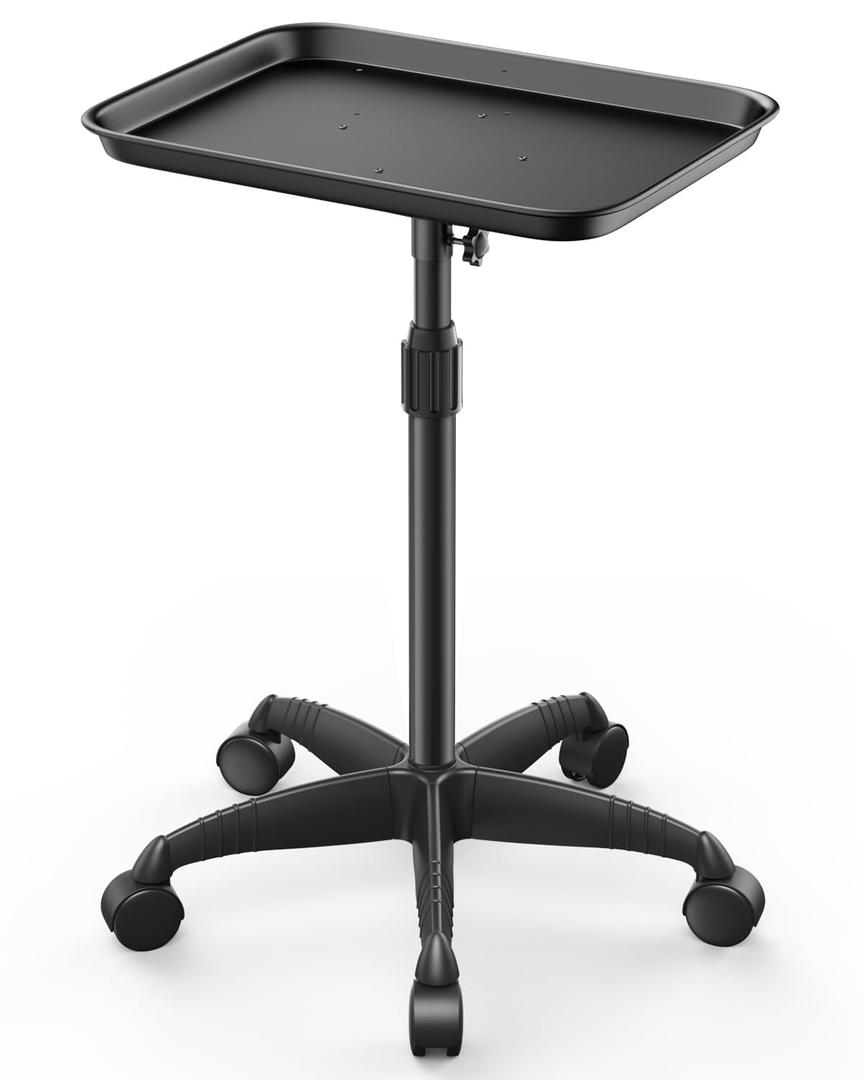 Rolling Salon Tray on Wheels - Adjustable Height 25"-37" Tattoo Tray, Premium Aluminum Easy Assembly Salon Trolley Cart for Clinic Spa Tattoo Studio Elderly Care Home Use(37inch) - Black