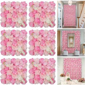 Flowers Wall Backdrop 6PCS 16.5x16.5 Inch Floral Wall Panel Artificial Silk Rose Decor Ideal for Wedding Celebrations, Festive Party Backdrops, and Elegant Home Decor