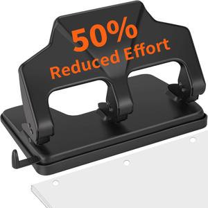 AFMAT 3 Hole Punch Heavy Duty, 40-Sheet Three Hole Punch, 50% Reduced Effort Metal Paper Puncher w/Large Chip Tray (Black)