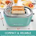 MÜELLERHOME Retro Toaster 2 Slice, 7 Browning Levels, 3 Functions (Reheat, Defrost, Cancel), Removable Crumb Tray, Under Base Cord Storage, Turquoise