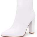 IDIFU Women's Fashion Ankle Boots Comfy Pointed Toe High Heels Side Zipper Booties (7.5, C White Pu)