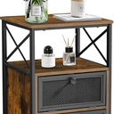 VECELO Modern Night Stand, End Side Table with Storage Space and Door, Nightstands with Flip Drawers for Living Room,Bedroom,Lounge, Brown