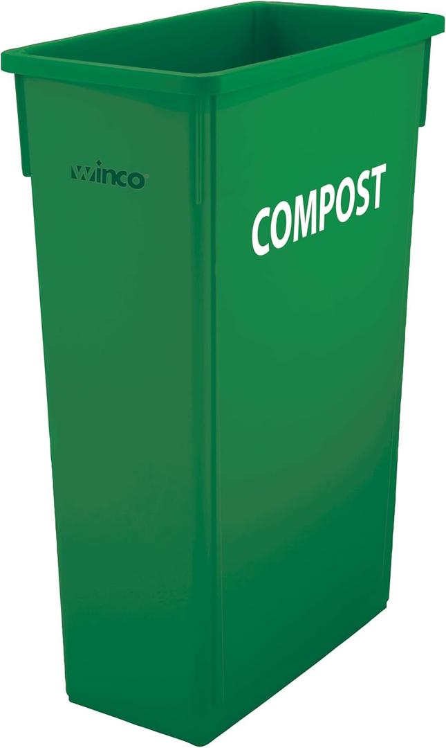 Winco Slim Commercial Trash Can/Waste Container, 23 Gallon Compost, Green
