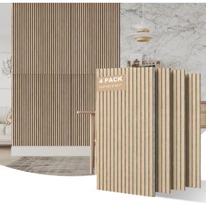 AKUMAX Wood Slat Acoustic Wall Panels, 4 Pack 24 x 48 in Each, 31 ft², NRC 0.80 Sound Absorbing 3D Slat Wall Paneling with Real Wood Veneer, 0.7" Thick, E0 MDF and PET Felt, Classic Oak