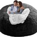 YudouTech Bean Bag Chair Cover Without Filler,Big Round Soft Fluffy PV Velvet Washable Bean Bag Lazy Sofa Bed Cover for Adults,Living Room Bedroom Furniture Outside,5ft black