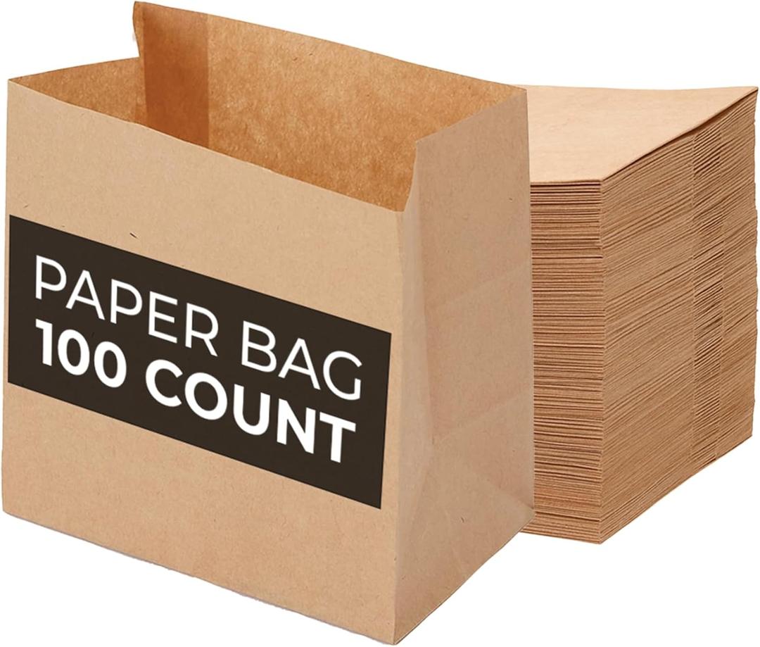 Restaurantware Bag Tek 3.9 x 2.3 x 3.8 Inch Paper Bags For Snacks 100 Small Paper Bags For Foods - Disposable Sustainable Kraft Paper Snack Bags Microwavable Freezable