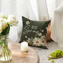 AVOIN colorlife Hello Spring White Daisy Throw Pillow Covers, 18 x 18 Inch Dark Green Eucalyptus Leaves Cushion Case Decoration for Sofa Couch Set of 2